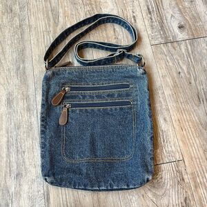 Y2K Jean Denim Crossbody Bag Vintage 2000s Blue Brown Pulls